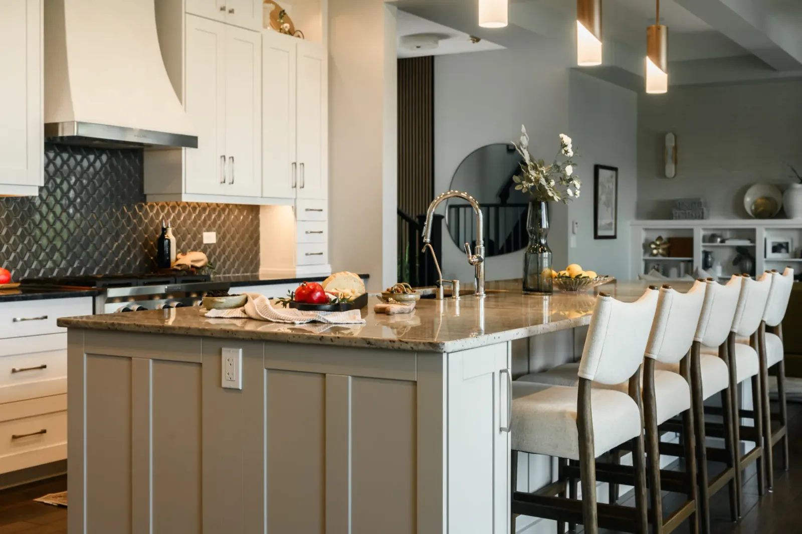 Spray-painted shaker-style kitchen cabinets refreshed in Artesia project by LBProjects"