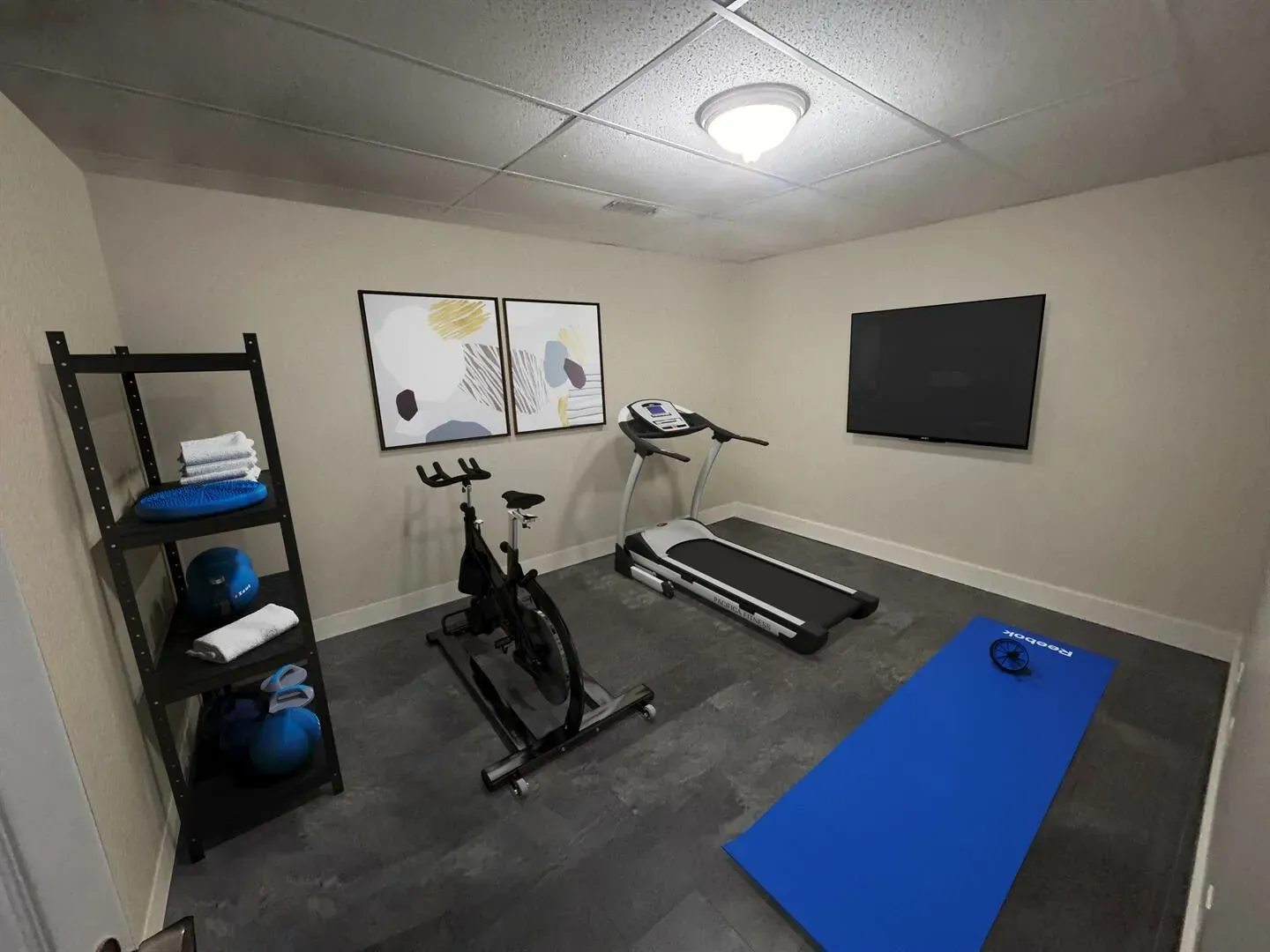 Functional and minimalist home gym in a basement renovation