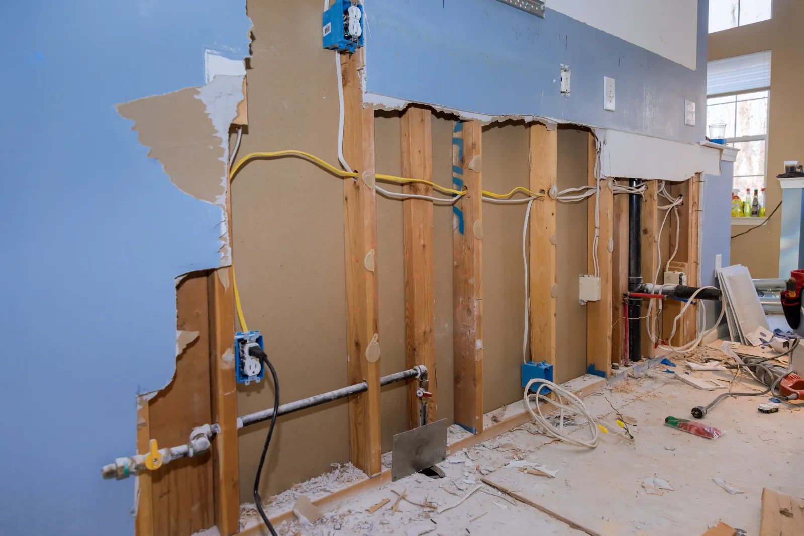 Demolished wall in a basement renovation in Calgary