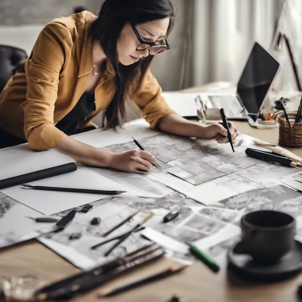 Interior designer reviewing renovation drawings and material selections for a Calgary home renovation